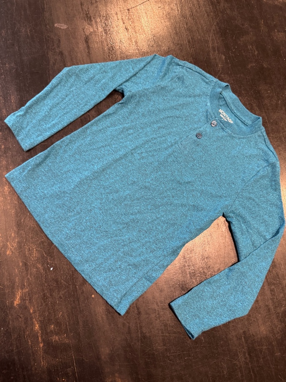 4/$15 Montage Kids Heathered Teal Long Sleeve Henley Size 5